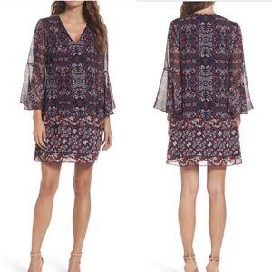 Vince Camuto Paisley Bell Sleeve Boho Shift Dress